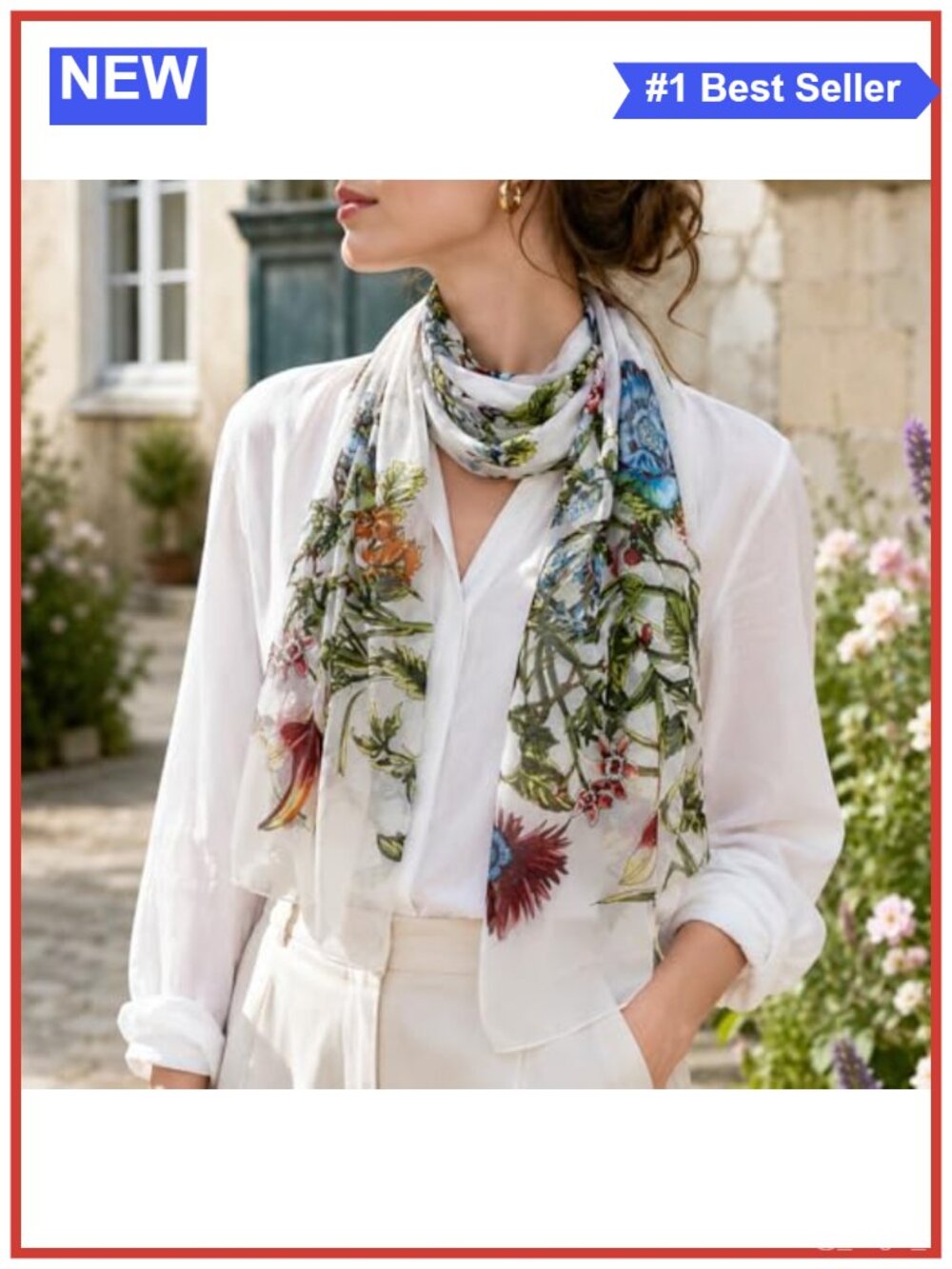 Lightweight Floral Chiffon Scarf Sheer Long Neck Wrap Spring Summer